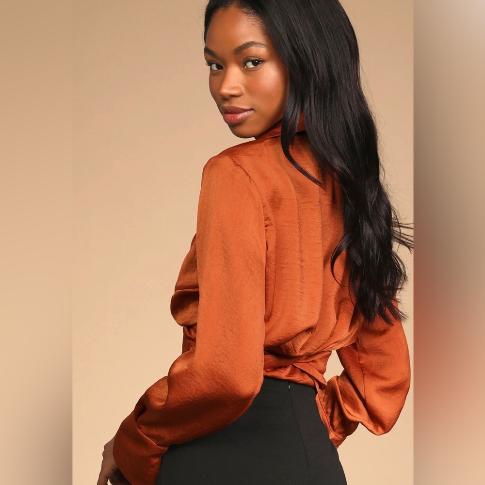 Orange satin twist crop top